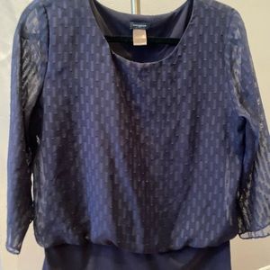 Navy Blue Ann Taylor - Sheer 3/4 Sleeve Blouse